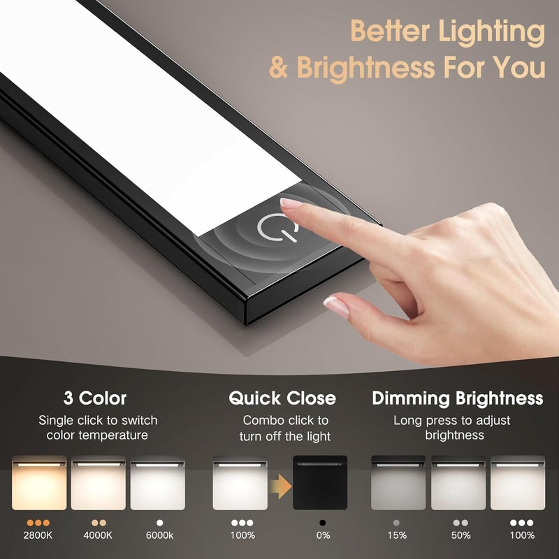 VST 72 LEDs Motion Sensor Lights Indoor 3 Color Temps, Dimmable Under Cabinet Lighting, 1800mAh Rechargeable Step Light, Cordless Night Light for Stair, Wardrobe, Kitchen 2 Pack - Image 2